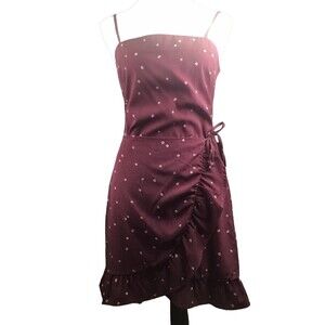 Cotton On Floral Burgundy Ruffle Smocked Sleeveless Tie Wrap Dress S